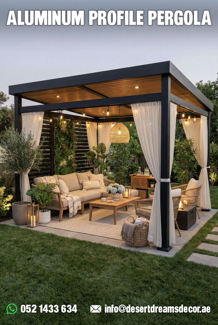 Motorized Retractable Shades Pergola Uae | Aluminum Pergola Uae.