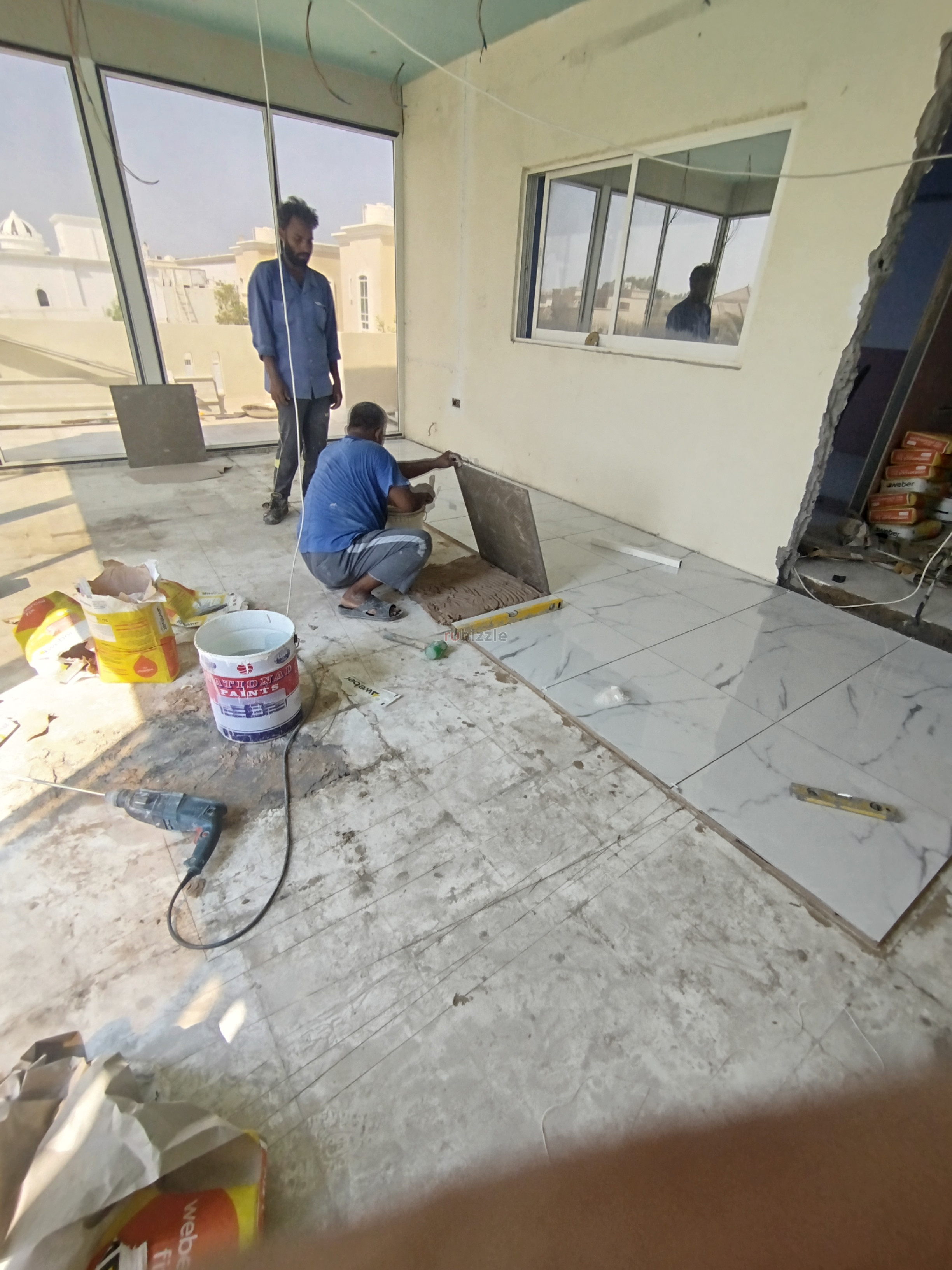Wall paint Gypsum partation Ac Service Floor Dec Marble Tile Interloc